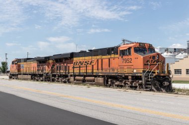 Kokomo - Circa August 2022: BNSF Railway locomotive. BNSF is a railroad subsidiary of Berkshire Hathaway with 32,500 miles of train track.