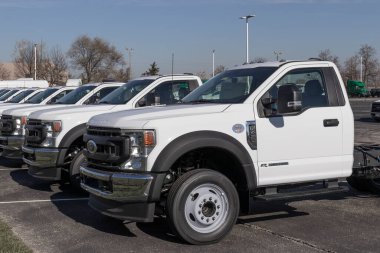 Indianapolis - Kasım 2022: Ford F-450 bir galeride sergileniyor. Ford, F450 'yi normal ve ekip taksisi modelleriyle sunar..