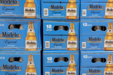 Indianapolis - Circa January 2023: Modelo beer display. Modelo beer is brewed in Mexico for AB InBev. clipart