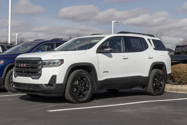 Kokomo - Circa February 2023: GMC Terrain SUV display at a dealership. GMC offers the Terrain in SLE, SLT, AT4 and Denali models.