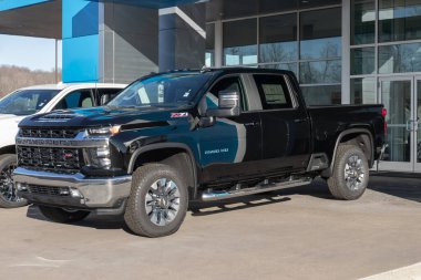 West Harrison - Circa February 2023: Chevrolet Silverado 2500HD display at a dealership. The Chevy Silverado 2500HD is available with gas or diesel engines.