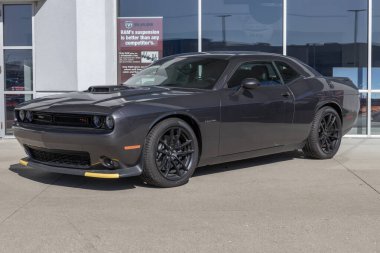 Cincinnati - Circa February 2023: Dodge Challenger display. Dodge offers the Challenger in SXT, GT, R/T, and SRT Hellcat models.