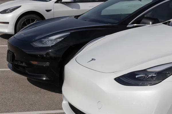 Indianapolis Circa March 2023 Pojazdy Elektryczne Tesla Wystawie Produkty Tesla — Zdjęcie stockowe