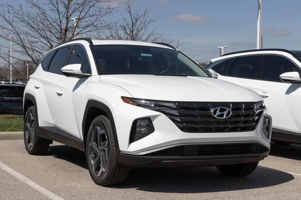 stock image Avon - Circa April 2023: Hyundai Tucson display at a dealership. Hyundai offers the Tucson in SE, SEL, XRT, N Line and Limited models.