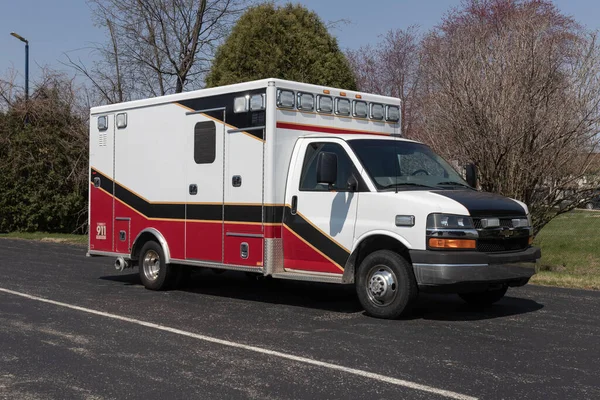 stock image Logansport - Circa April 2023: Used ambulance for sale at a dealership. An ambulance provides transportation in a health emergency.