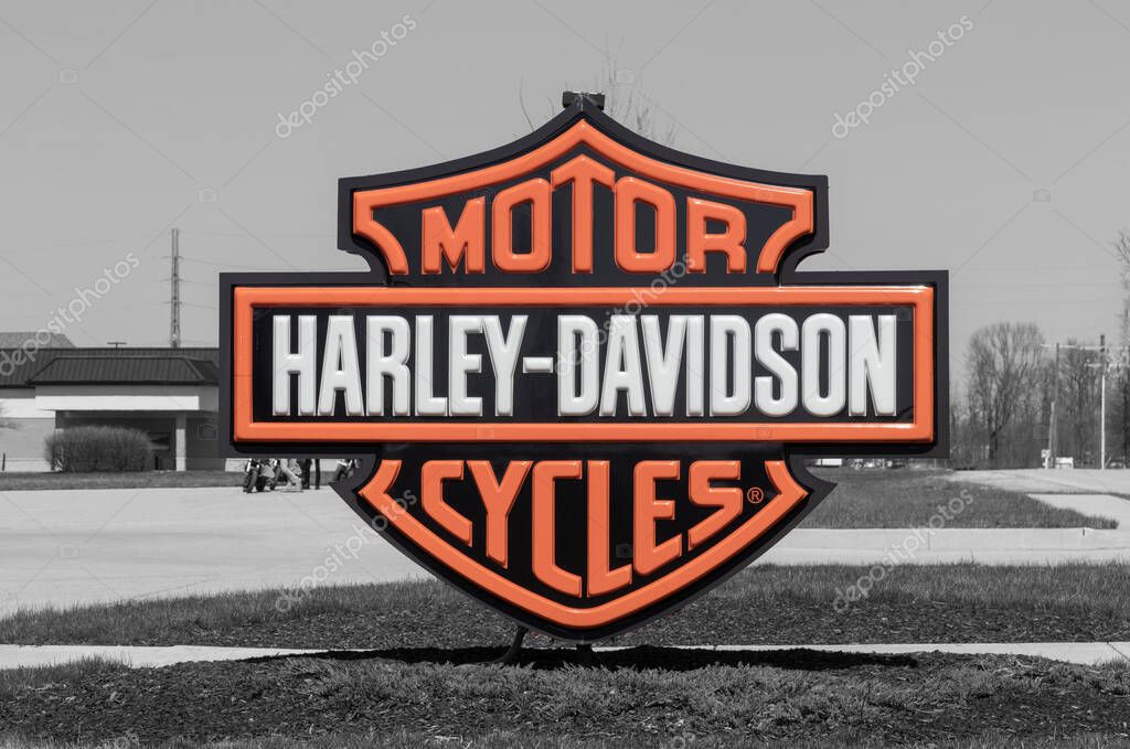 Fishers - Circa March 2023: Harley Davidson dealer logo. Harley Davidson manufactures and sells traditional gas powered motorcycles.