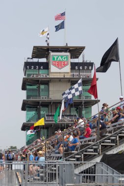 Indianapolis - Mayıs 2023: Indianapolis Motor Yarış Pisti 'nde IMS Pagoda. Pagoda, IMS ve motor sporlarında en çok tanınan yapılardan biridir..