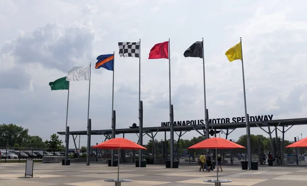 stock image Indianapolis - Circa May 2023: Seven Flags of Racing, looking out from Indianapolis Motor Speedway. **PICTURE HAS BEEN REVERSED HORIZONTALLY**