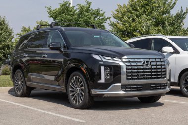 Avon - Haziran 2023: Hyundai Palisade bir galeride sergileniyor. Hyundai, SE, Limited, SEL, Kaligrafi ve XRT modellerinde Palisade sunar..