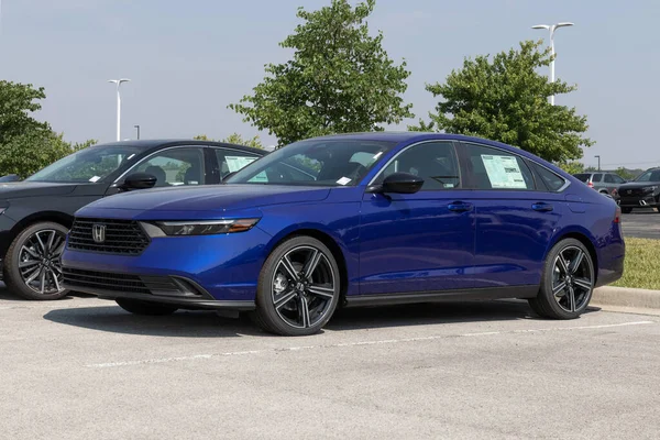 stock image Avon - Circa June 2023: Honda Accord Hybrid display at a dealership. Honda offers the Accord in EX and LX models.