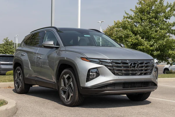 stock image Avon - Circa June 2023: Hyundai Tucson display at a dealership. Hyundai offers the Tucson in SE, SEL, XRT, N Line and Limited models.