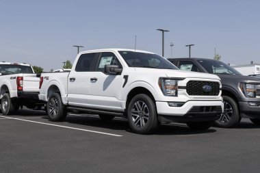 Zionsville - 10 Haziran 2023 Ford F-150 bir galeride sergileniyor. Ford F150 XL, XLT, Lariat, King Ranch, Platinum ve Limited modellerinde mevcuttur..