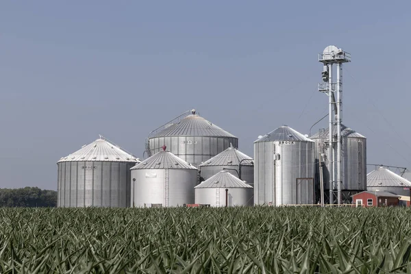 stock image Mulberry - June 21, 2023: Brock Stiffened Grain Bins. Brock is a Division of CTB, a Berkshire Hathaway company.