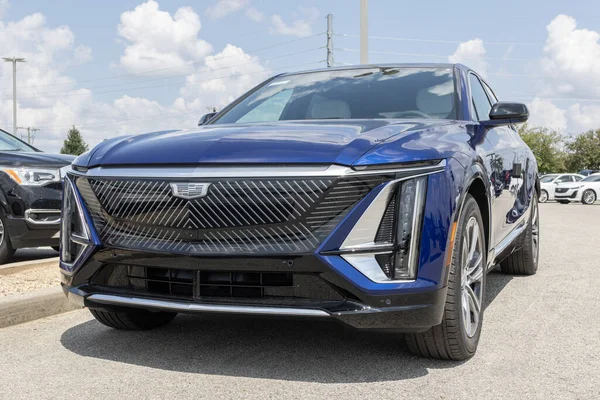 stock image Fishers - July 22, 2023: Cadillac LYRIQ EV Electric Vehicle display at a dealership. Cadillac offers the LYRIQ in Tech, Luxury and Sport models.