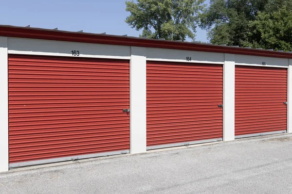 stock image Self storage and mini storage garage units. Personal warehouse lockers provide safe and secure storage options.