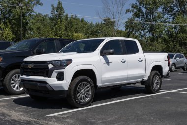 Kokomo - 27 Ağustos 2023 Chevrolet Colorado bir galeride sergileniyor. Chevy Colorado 'ya LS, ZR2, Z71 ve LT modelleri sunar..
