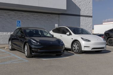 Indianapolis - 3 Eylül 2023: Tesla EV elektrikli araçlar sergileniyor. Tesla modelleri arasında Model 3, Model Y, Model X ve Model S bulunmaktadır..