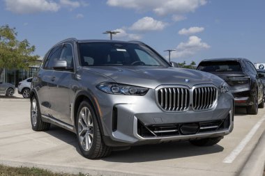 Lafayette - 15 Eylül 2023: BMW X5 xDrive50e Plug-In Hybrid SUV bir galeride sergileniyor. BMW X5 xDrive50e PHEV 'i lüks bir SUV olarak sunar.