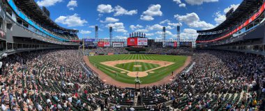 Chicago - July 31, 2022: Guaranteed Rate Field panorama, home of the Chicago White Sox. Guaranteed Rate Field replaced the original Comiskey Park in 1991. clipart