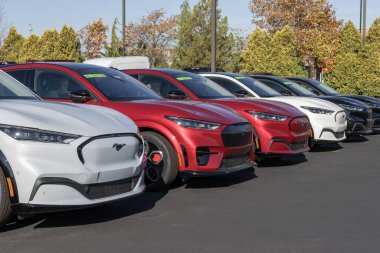 Zionsville - 2 Kasım 2023 Ford Mach-E Mustang SUV sergisi. Ford Mach-E 'yi 