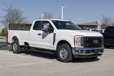 Plainfield - 5 Kasım 2023: Ford F-250 SRW Normal Taksi Sergisi. Ford ayrıca F250 'yi tek ya da çift tekerli arka tekerlek ve ekip taksisi olarak sunar..