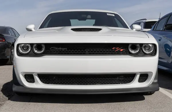 stock image Lafayette - November 16, 2023: Dodge Challenger display. Dodge offers the Challenger in SXT, GT, R/T, and SRT Hellcat models.