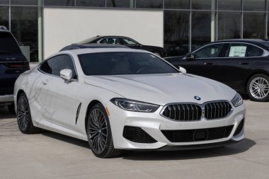 Lafayette - 12 Mart 2024: Kullanılmış BMW 8 Serisi M850i xDrive ekran. Arz sorunlarıyla, BMW talebi karşılamak için kontörlü araba alıp satıyor. MY:2021