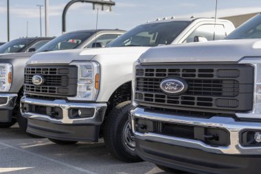 Indianapolis - 24 Mart 2024: Ford F-150 bir galeride sergileniyor. Ford F150 XL, XLT, Lariat, King Ranch, Platinum ve Limited modellerinde mevcuttur..