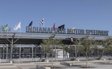 Indianapolis - April 13, 2024: Indianapolis Motor Speedway Gate One entrance. Hosting the Indy 500 and Brickyard, IMS is The Racing Capital of the World. clipart