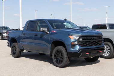 Indianapolis - 21 Nisan 2024 Chevrolet Silverado 1500 Crew Custom 4WD. Chevy, WT, Trail Boss, LT ve RST modellerinde Silverado 'yu sunar. MY:2024