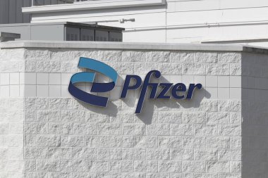 Franklin - April 21, 2024: Pfizer site manufacturing heparin active pharmaceutical ingredient. Pfizer is a pharmaceutical biotechnology corporation. clipart