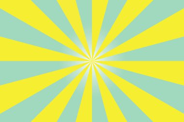 Sarı ışınlar ve turkuaz arkaplanlı güneş patlaması vektörü. Işınlar ve eğim düzenlenebilir.