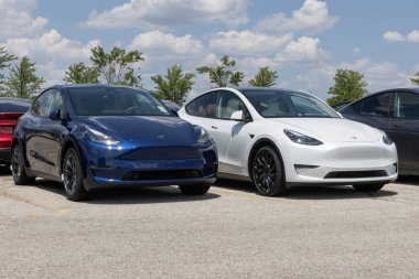 Indianapolis - 7 Temmuz 2024: Tesla EV elektrikli araç görüntüleme. Tesla modelleri arasında Model 3, Model Y, Model X ve Model S bulunmaktadır..