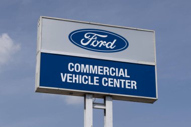 Milwaukee - August 14, 2024: Ford Truck Commercial Vehicle Center. Ford F Series trucks are the best selling trucks in the US. clipart