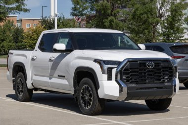 Lafayette - 10 Ağustos 2024: Toyota Tundra 4X4 SR5 mürettebat gösterimi. Toyota, Tundra 'ya 3.4L iForce Twin-Turbo V6 motor sunar. MY:2024