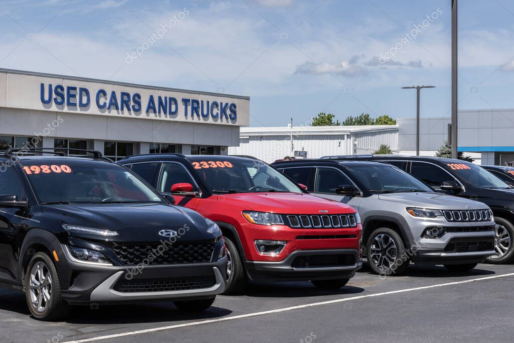 Lafayette - August 10, 2024: Used car display at a dealership. With pricing issues, used and preowned cars are in high demand.