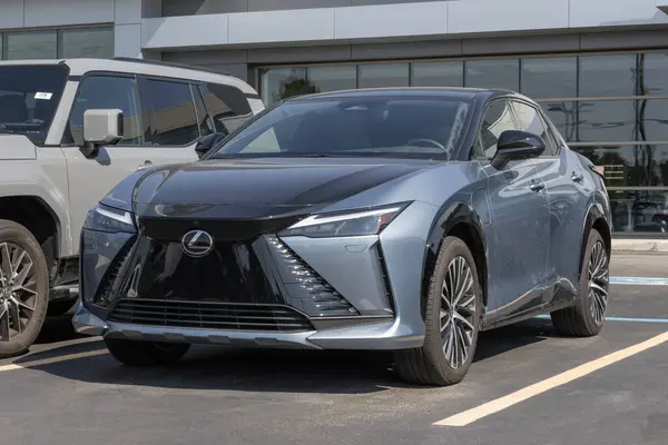 stock image Indianapolis - August 25, 2024: Lexus RZ 450e Premium AWD display. Lexus offers the RZ 450e with a driving range of up to 220 miles. MY:2023