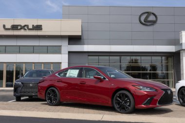 Indianapolis - 12 Eylül 2024: Lexus ES 350 F Sport Design bir galeride sergilenmektedir. Lexus, 302 HP 3.5L V6 motorlu ES 350 'yi sunar. MY:2025