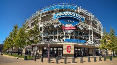 Cleveland - October 18, 2024: Progressive Field panorama, home of the Cleveland Guardians. Progressive Field has been home to the MLB Guardians since 1994. clipart