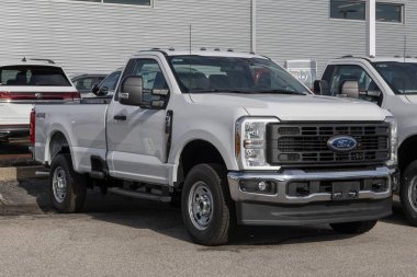 Lafayette - December 17, 2024: Ford F-250 Super Duty SRW 4X4 Regular Cab at a dealership. Ford offers the F250 with a 405HP 6.8L DEVCT V8 engine. MY:2024