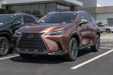 Indianapolis - 8 Temmuz 2025 Lexus NX 250 SUV bir galeride sergileniyor. Lexus, NX250 'ye 203HP 2.5L 4 silindirli motor sunar. MY:2025