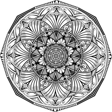 Tek renkli Mandala PAttern. Kına, dövme arka planı. Geleneksel Tasarım.