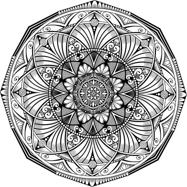 Monochromatyczny Mandala Pattern Henna Tatuaż Tle Tradycyjne Wzornictwo — Zdjęcie stockowe