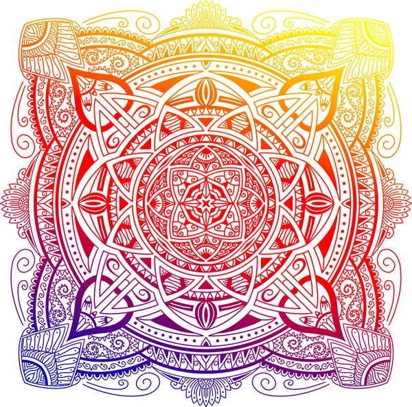 Gradient Mandala Vzor Pro Tetování Hennu Barevné Etnické Pozadí Rainbow — Stock fotografie