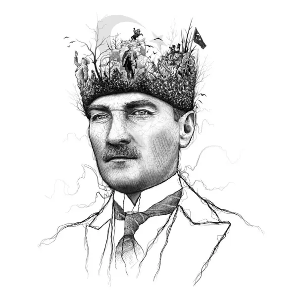 Mustafa Kemal Atatürk Çizimi, Türkiye Cumhurbaşkanı. Önemli Anlarla Kolaj Çizimi.