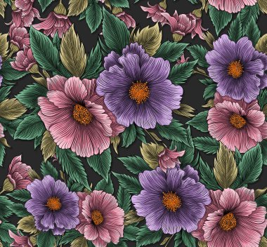 Yeşil yapraklı leylak ve pembe çiçekler..