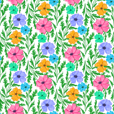 Kusursuz suluboya çiçek deseni. Çiçek Parmak İzi Üzerine El Çizimi