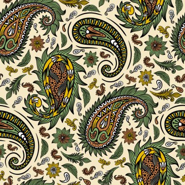 Seamless pattern with paisleys ornamental elements. Hand drawn decorative background. clipart