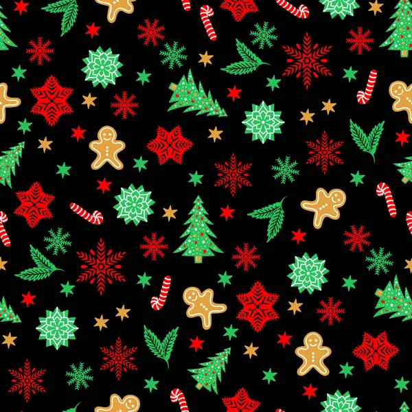 Kusursuz Noel Elementleri, El Çizimi Xmas, Kara Arkaplanda Yeni Yıl Şablonu