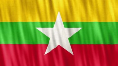 Myanmar Ulusal Bayrağı. Kusursuz döngü animasyonu yakın plan el sallıyor. Yüksek kalite 4k uhd, 60 fps görüntü